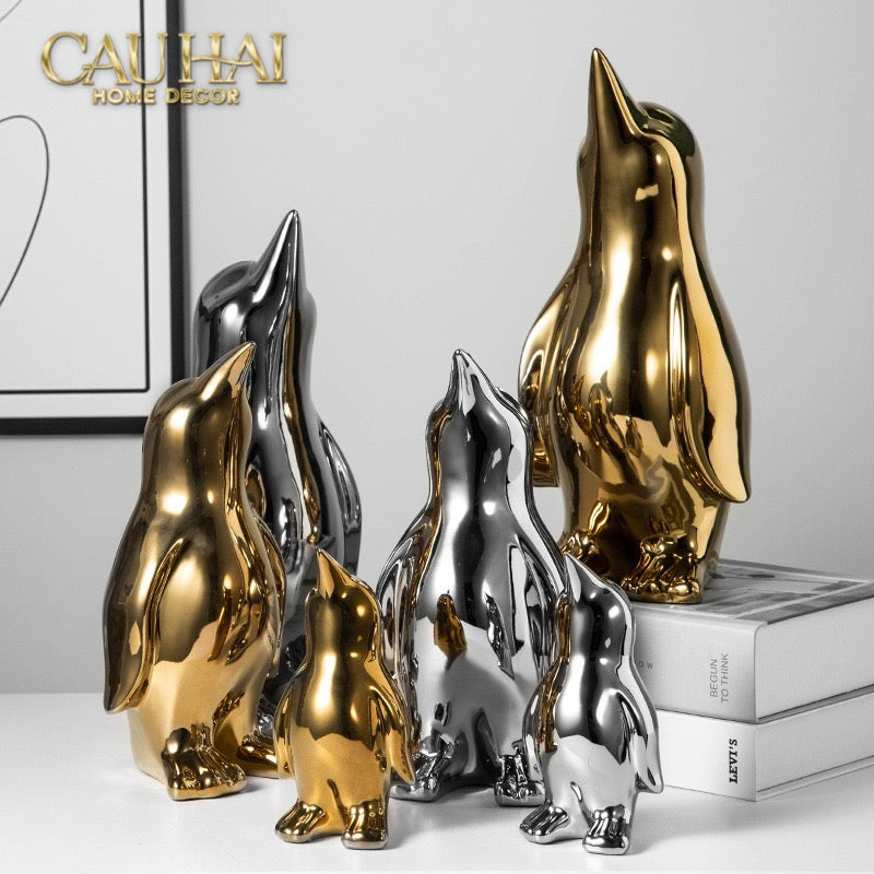 Set 3 Tượng Chim Cánh Cụt Ceramic Penguin Argenté 3pcs-TƯỢNG TRANG TRÍ-CẬU HAI HOME DECOR