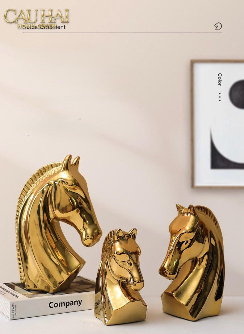 SET 3 TƯỢNG NGỰA GILDED CHEVAUX FW25-CẬU HAI HOME DECOR