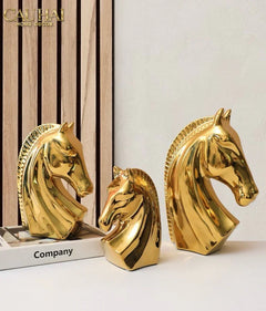 Set 3 Tượng Ngựa Gốm Sứ Mạ Vàng L'Atélier Gilded Chevaux-TƯỢNG TRANG TRÍ-CẬU HAI HOME DECOR