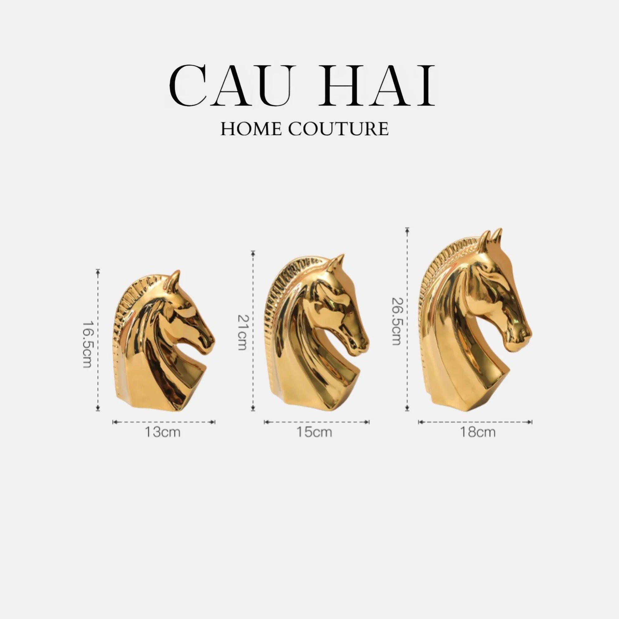 Set 3 Tượng Ngựa Gốm Sứ Mạ Vàng L'Atélier Gilded Chevaux-TƯỢNG TRANG TRÍ-CẬU HAI HOME DECOR