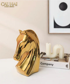 Set 3 Tượng Ngựa Gốm Sứ Mạ Vàng L'Atélier Gilded Chevaux-TƯỢNG TRANG TRÍ-CẬU HAI HOME DECOR
