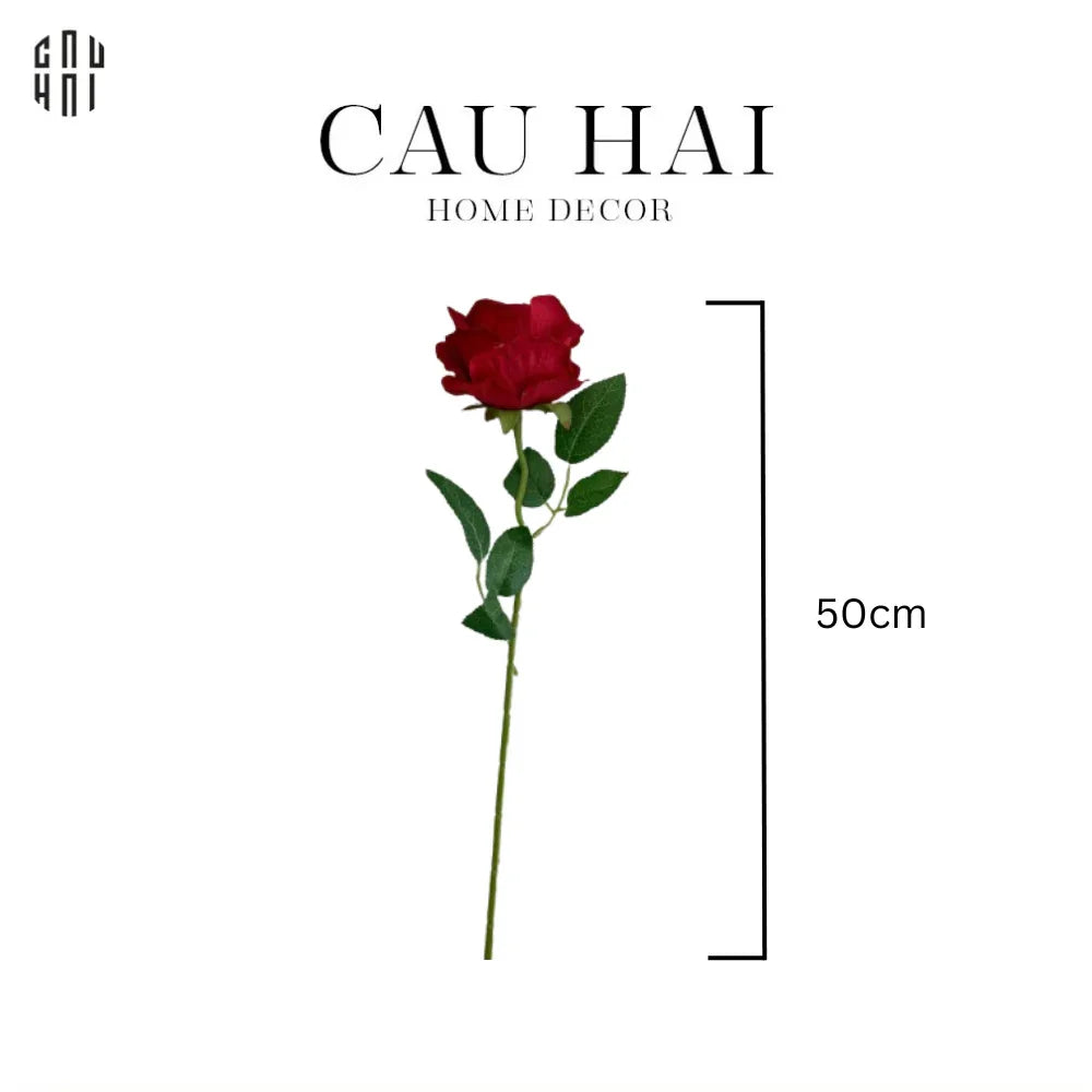 SET 5 CÀNH HOA HỒNG NHUNG - VELVET ROSE - RED-CẬU HAI HOME DECOR