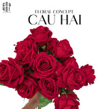 Set 5 Cành Hoa Hồng Nhung - Velvet Rose - Red-Hoa Lụa-CẬU HAI HOME DECOR