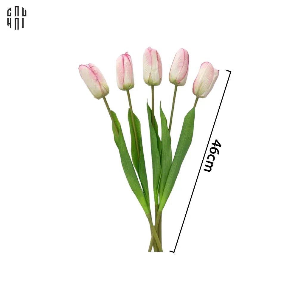 SET 5 CÀNH HOA TULIP HỒNG NHẠT 46CM-CẬU HAI HOME DECOR