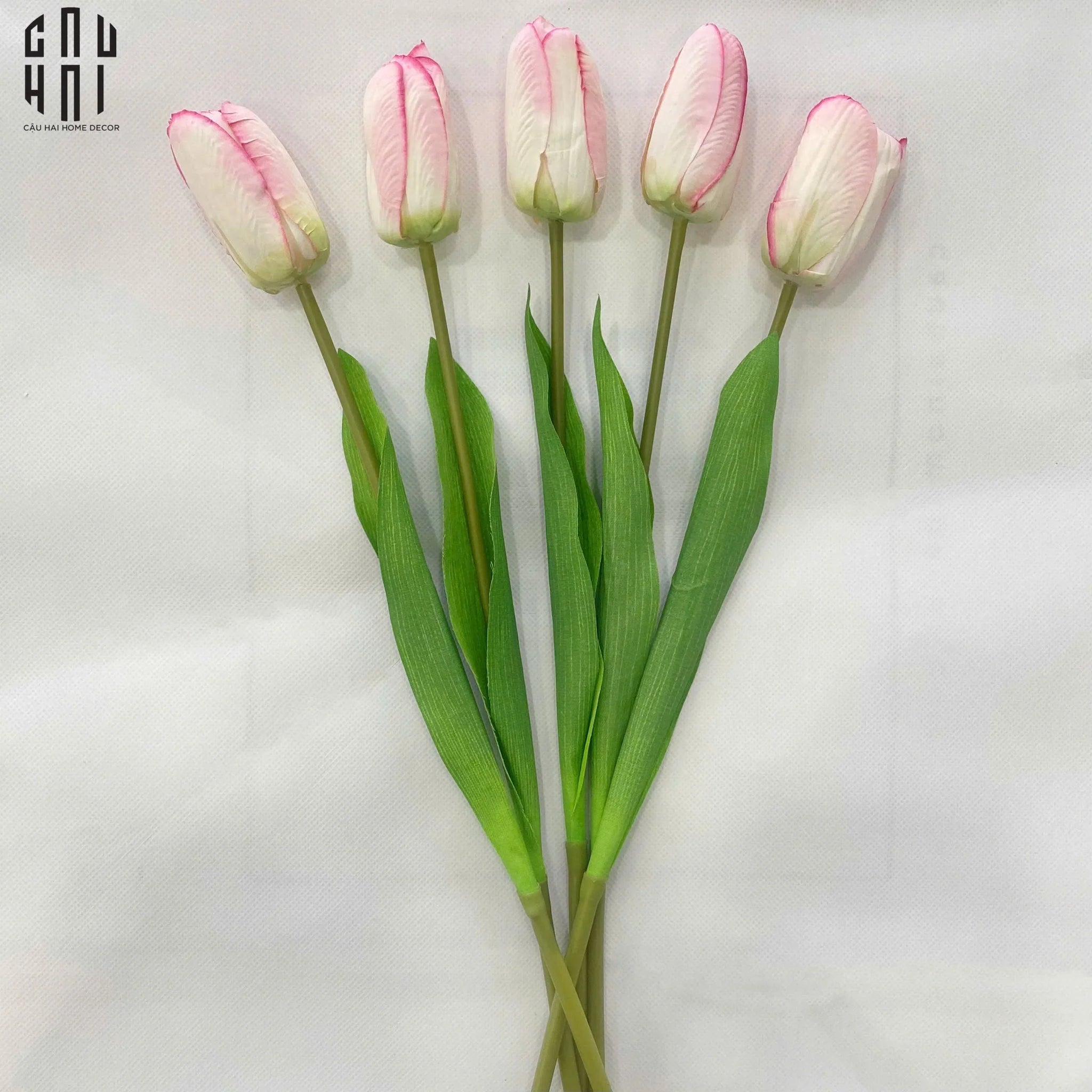 SET 5 CÀNH HOA TULIP HỒNG NHẠT 46CM-CẬU HAI HOME DECOR