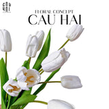 SET 5 CÀNH HOA TULIP TRẮNG 46CM-CẬU HAI HOME DECOR