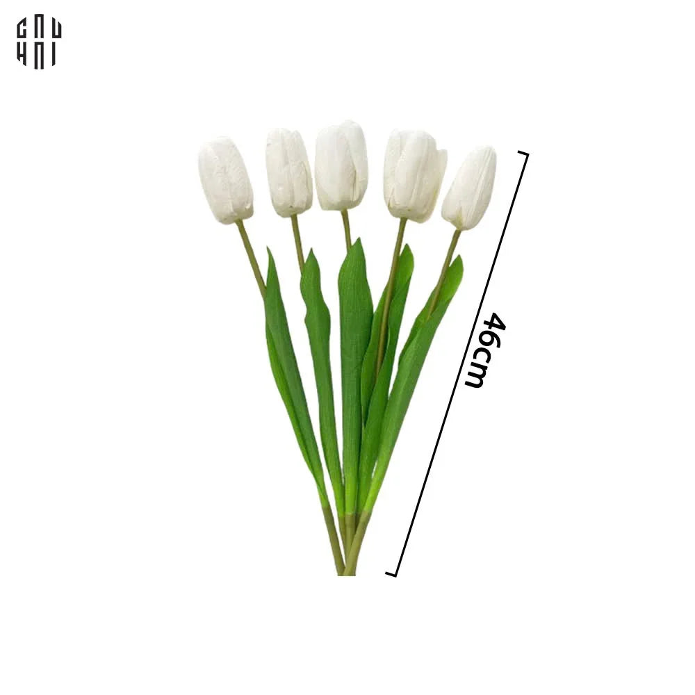 Set 5 Cành Hoa Tulip Trắng 46Cm-CẬU HAI HOME DECOR