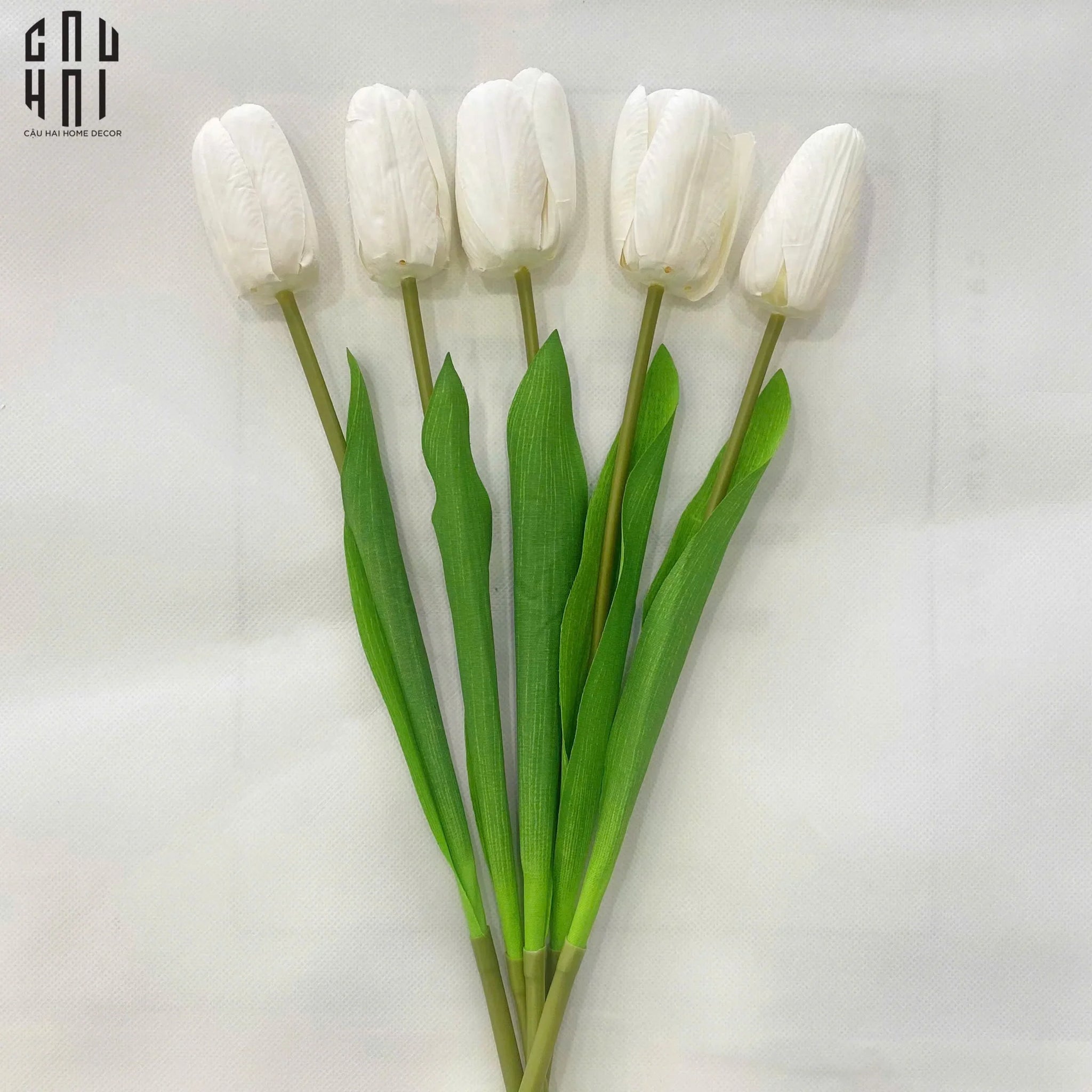 Set 5 Cành Hoa Tulip Trắng 46Cm-CẬU HAI HOME DECOR