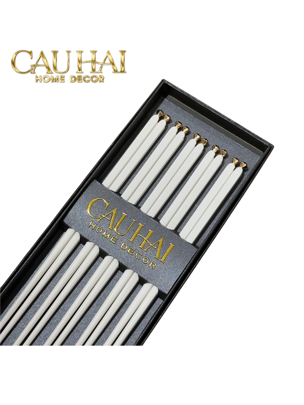 Set 5 Đôi Đũa Sợi Thuỷ Tinh - Diamond Gold Antibacterial Chopsticks 24cm-Dinner Cutlery Set Dao Muỗng Nĩa-Đối tác tại Trung Quốc theo từng đơn đặt hàng-CẬU HAI HOME DECOR