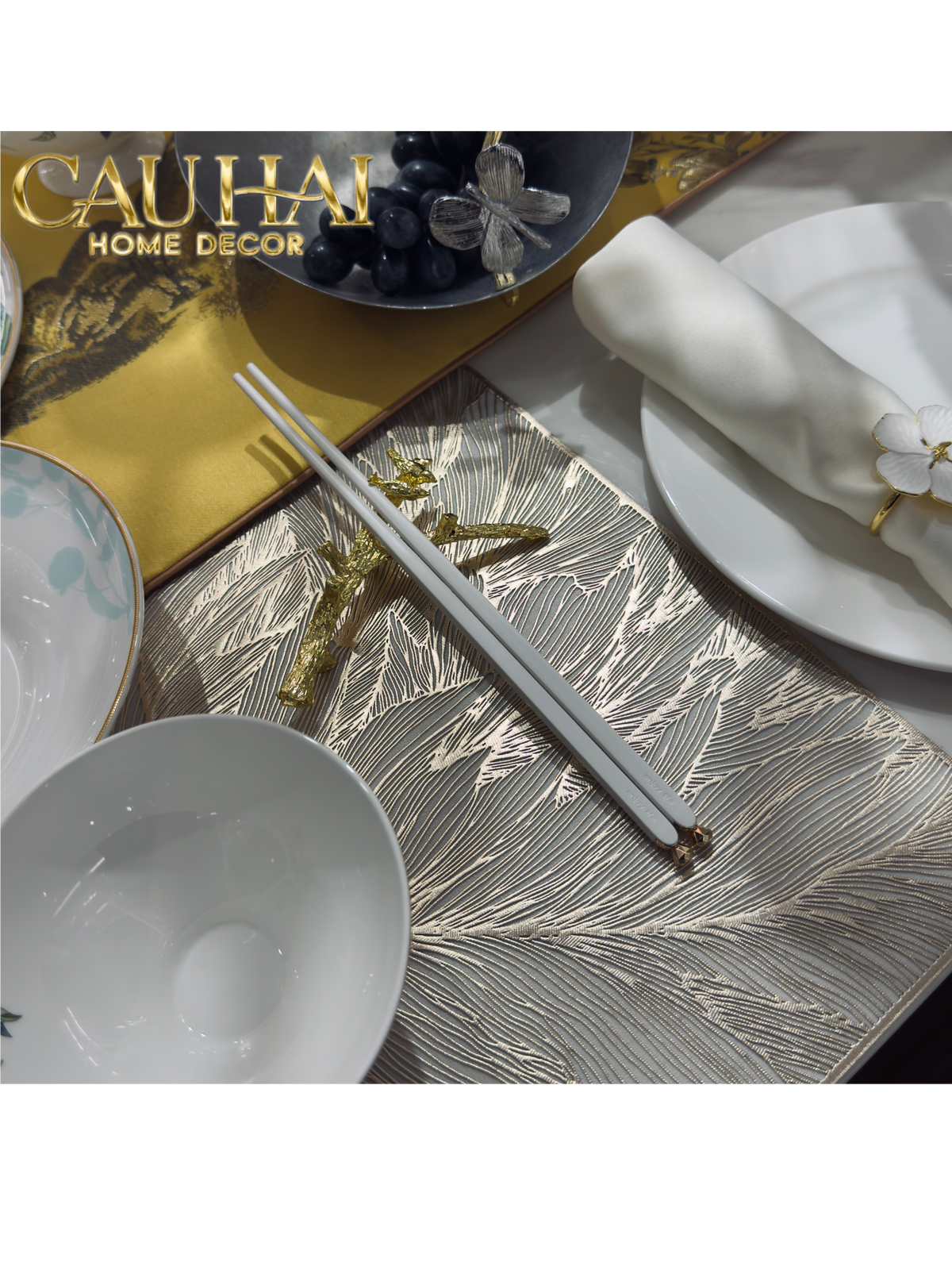 Set 5 Đôi Đũa Sợi Thuỷ Tinh - Diamond Gold Antibacterial Chopsticks 24cm-Dinner Cutlery Set Dao Muỗng Nĩa-Đối tác tại Trung Quốc theo từng đơn đặt hàng-CẬU HAI HOME DECOR