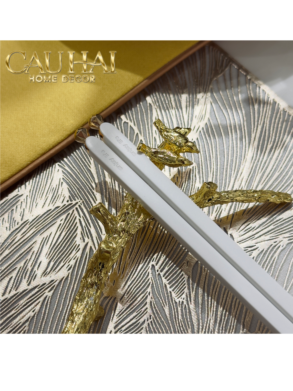 Set 5 Đôi Đũa Sợi Thuỷ Tinh - Diamond Gold Antibacterial Chopsticks 24cm-Dinner Cutlery Set Dao Muỗng Nĩa-Đối tác tại Trung Quốc theo từng đơn đặt hàng-CẬU HAI HOME DECOR