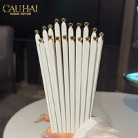 Set 5 Đôi Đũa Sợi Thuỷ Tinh - Diamond Gold Antibacterial Chopsticks 24cm-CẬU HAI HOME DECOR