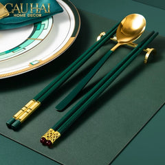 Set 5 Đôi Đũa Sợi Thuỷ Tinh - Emerald Golden Bamboo Chopsticks 24cm-CẬU HAI HOME DECOR