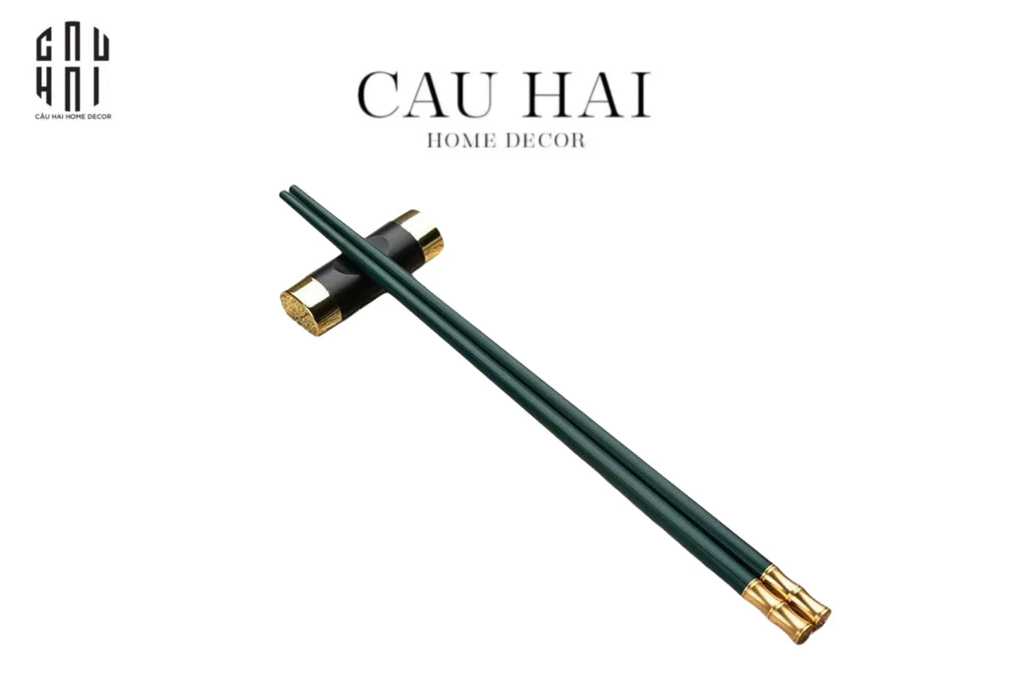 Set 5 Đôi Đũa Sợi Thuỷ Tinh - Emerald Golden Bamboo Chopsticks 24cm-CẬU HAI HOME DECOR