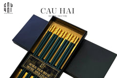 Set 5 Đôi Đũa Sợi Thuỷ Tinh - Emerald Golden Bamboo Chopsticks 24cm-CẬU HAI HOME DECOR