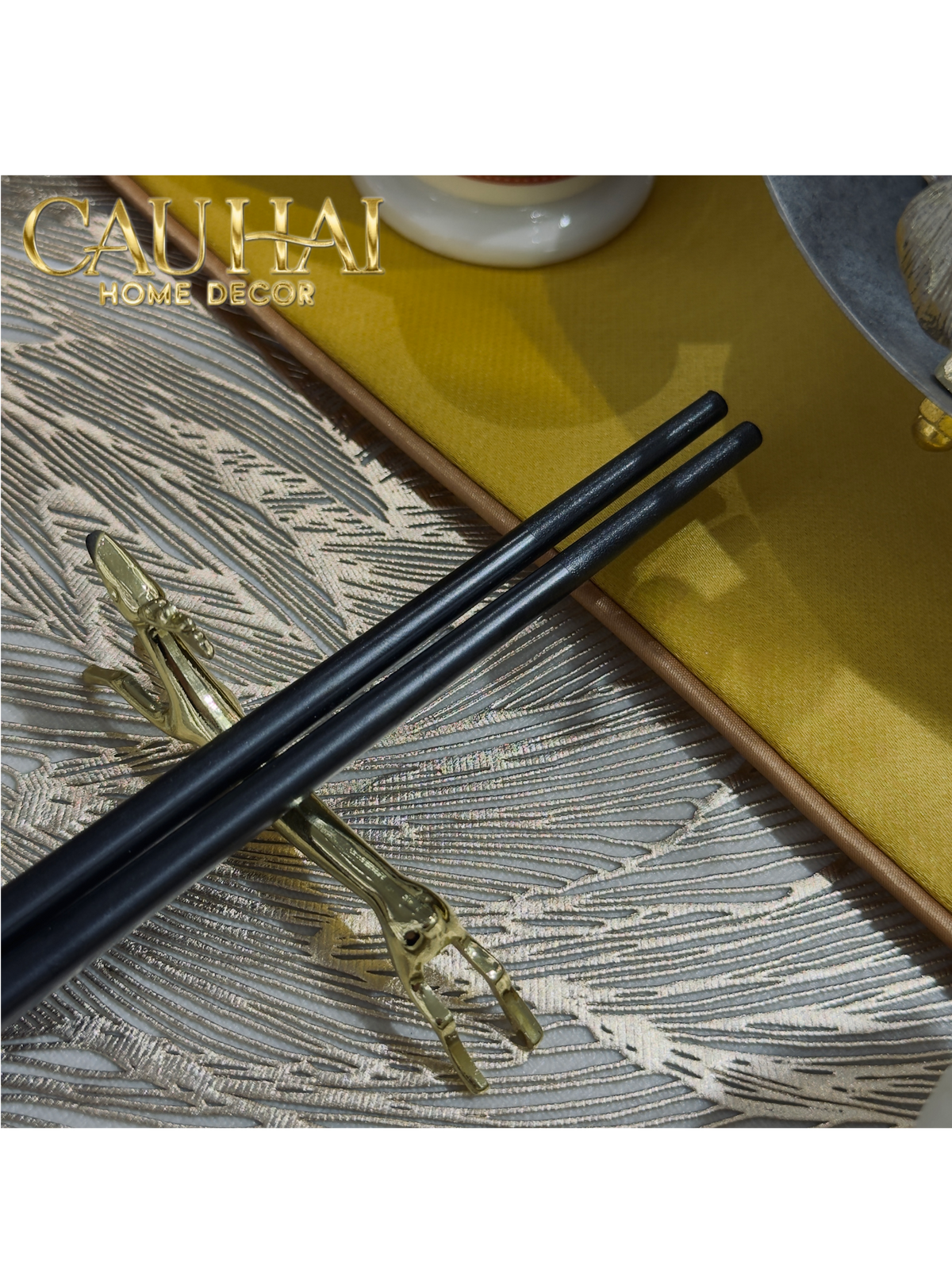 Set 5 Đôi Đũa Sợi Thuỷ Tinh - Facetté Gold Chopsticks 27cm-Dinner Cutlery Set Dao Muỗng Nĩa-Đối tác tại Trung Quốc theo từng đơn đặt hàng-CẬU HAI HOME DECOR