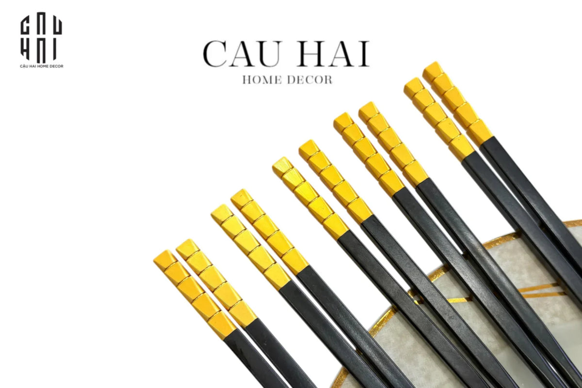 Set 5 Đôi Đũa Sợi Thuỷ Tinh - Facetté Gold Chopsticks 27cm-Dinner Cutlery Set Dao Muỗng Nĩa-CẬU HAI HOME DECOR