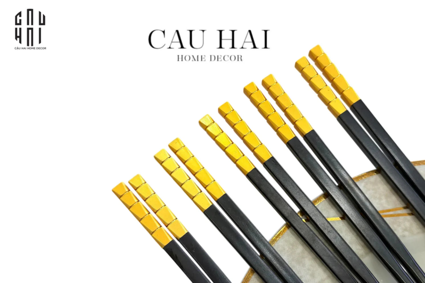 Set 5 Đôi Đũa Sợi Thuỷ Tinh - Facetté Gold Chopsticks 27cm-CẬU HAI HOME DECOR