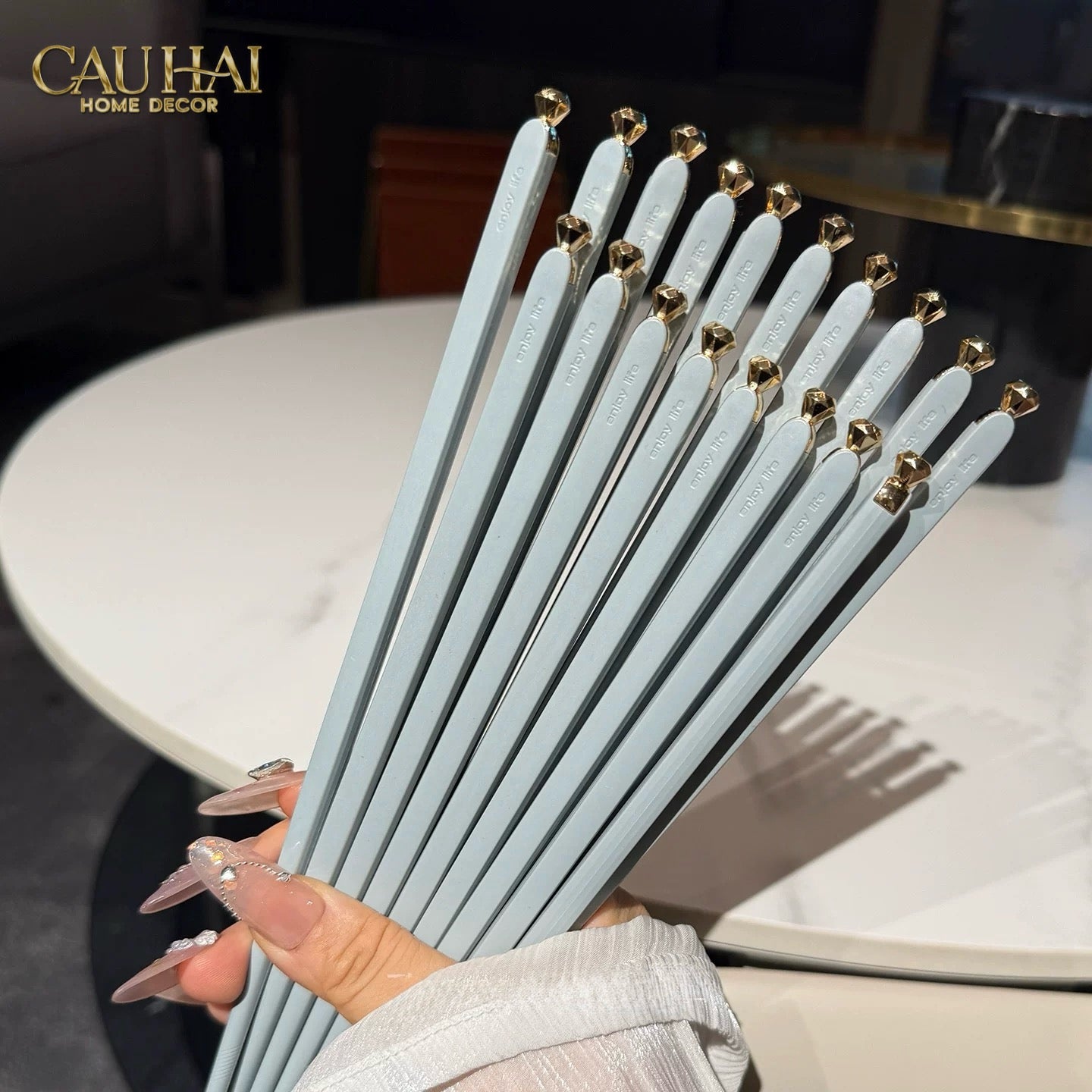 Set 5 Đôi Đũa Sợi Thuỷ Tinh - Love Heart Antibacterial Chopsticks 24cm-CẬU HAI HOME DECOR