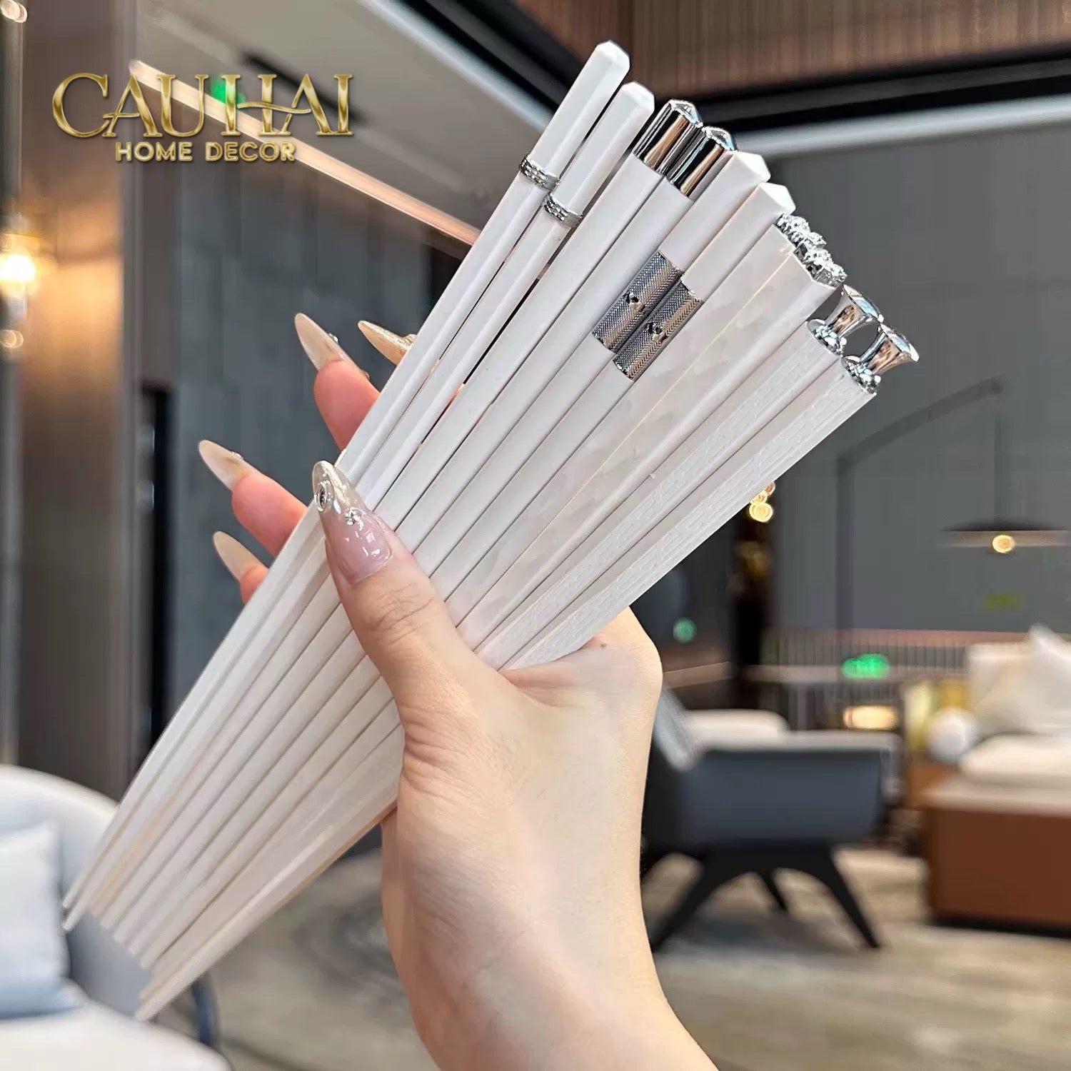 Set 5 Đôi Đũa Sợi Thuỷ Tinh Opal Platinum Monochrome PET Chopsticks 24cm-CẬU HAI HOME DECOR