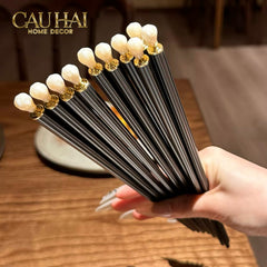 Set 5 Đôi Đũa Sợi Thuỷ Tinh White Pearl Jewelry PET Chopsticks 24.5cm-CẬU HAI HOME DECOR