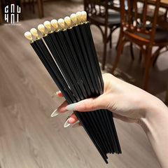 Set 5 Đôi Đũa Sợi Thuỷ Tinh White Pearl Jewelry PET Chopsticks 24.5cm-CẬU HAI HOME DECOR