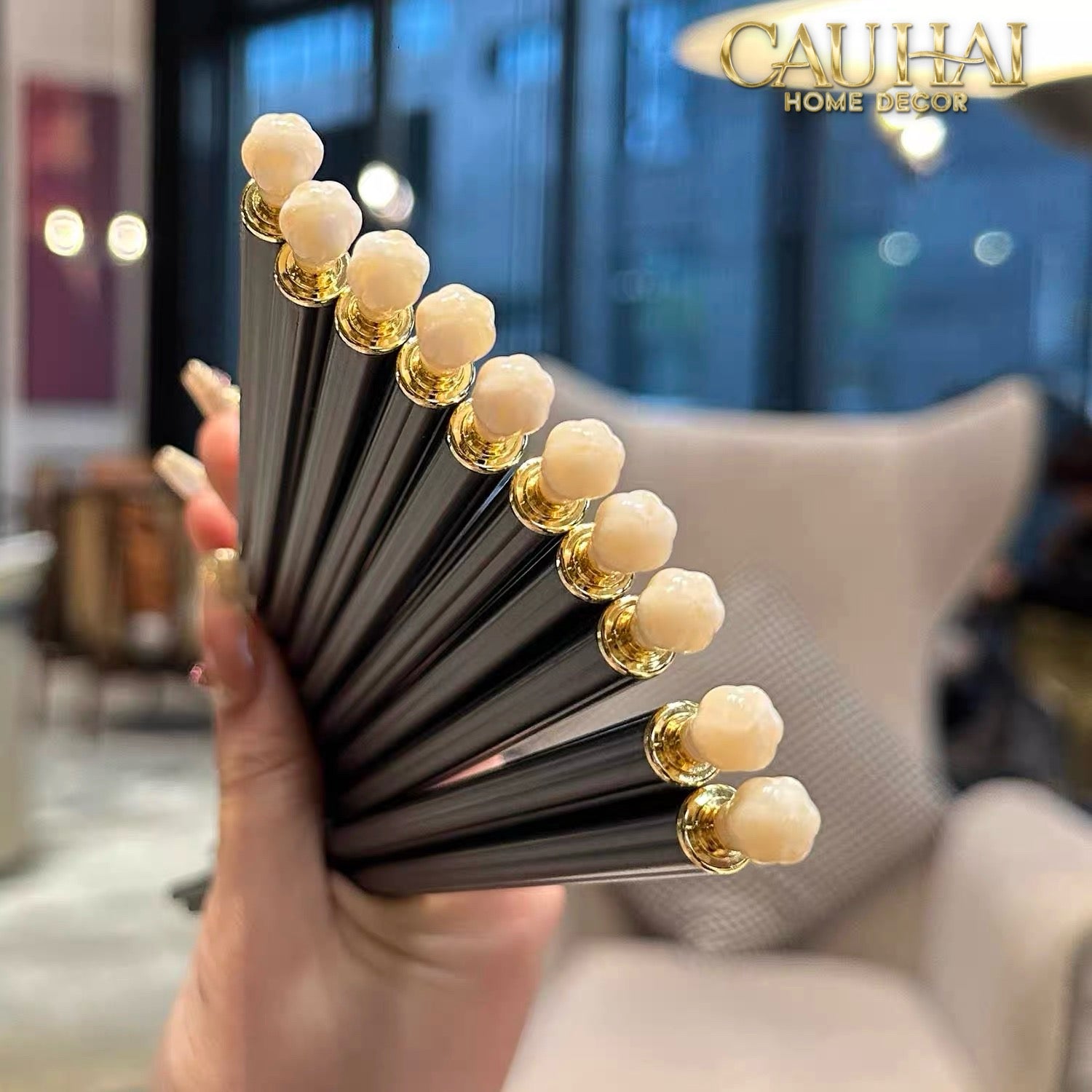 Set 5 Đôi Đũa Sợi Thuỷ Tinh White Pearl Jewelry PET Chopsticks 24.5cm-CẬU HAI HOME DECOR