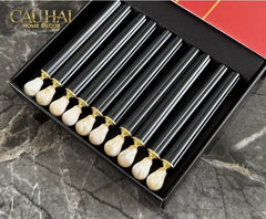 Set 5 Đôi Đũa Sợi Thuỷ Tinh White Pearl Jewelry PET Chopsticks 24.5cm-CẬU HAI HOME DECOR