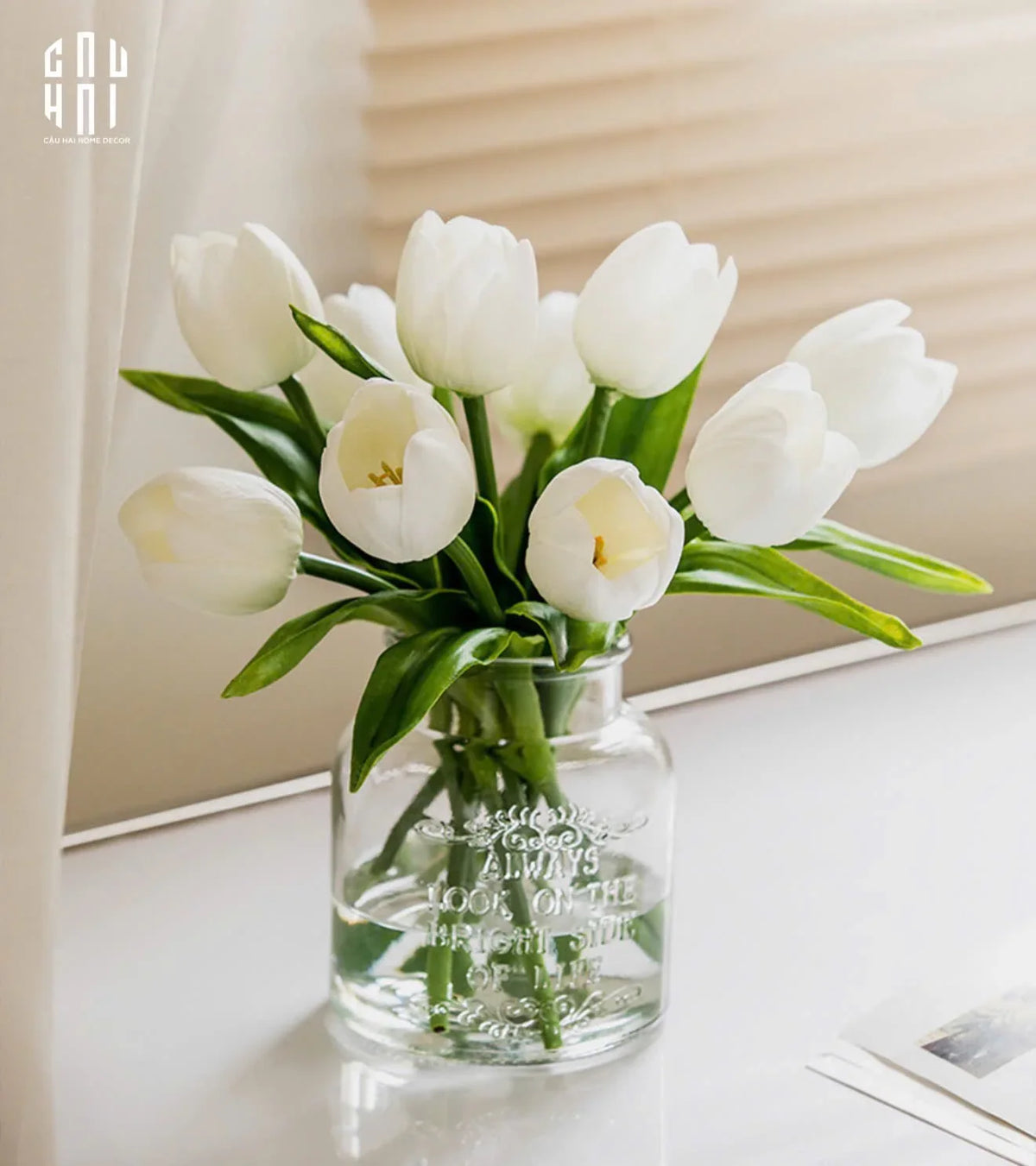 Set 5 Hoa Tulip Milk Grace-Hoa Lụa-Đối tác tại Trung Quốc theo từng đơn đặt hàng-CẬU HAI HOME DECOR