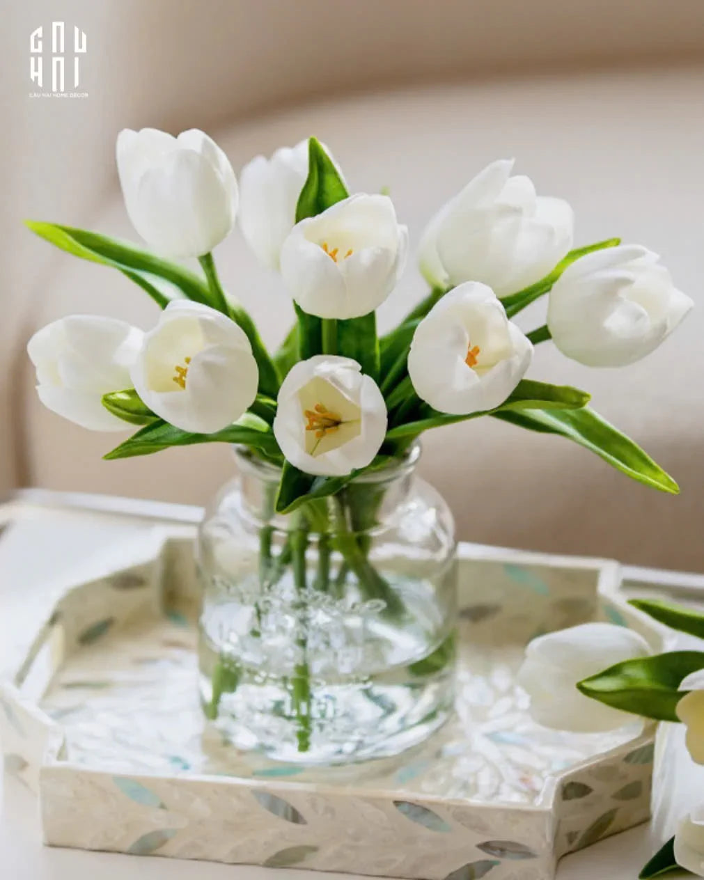 Set 5 Hoa Tulip Milk Grace-Hoa Lụa-Đối tác tại Trung Quốc theo từng đơn đặt hàng-CẬU HAI HOME DECOR