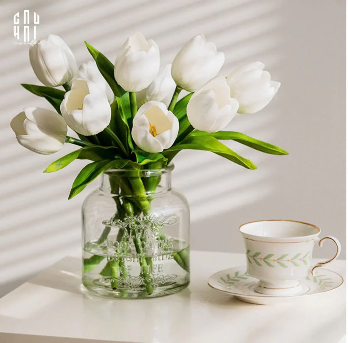 Set 5 Hoa Tulip Milk Grace-Hoa Lụa-Đối tác tại Trung Quốc theo từng đơn đặt hàng-CẬU HAI HOME DECOR