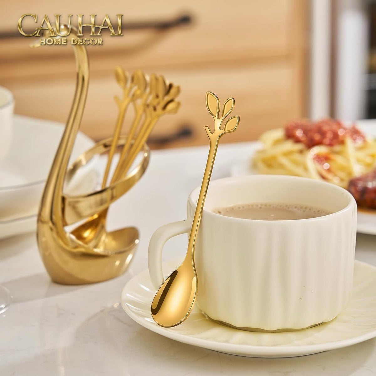 Set 6 Cái Nĩa Dessert Metal Swan Éclat D'Or 6pcs-Dinner Cutlery Set Dao Muỗng Nĩa-CẬU HAI HOME DECOR-CẬU HAI HOME DECOR