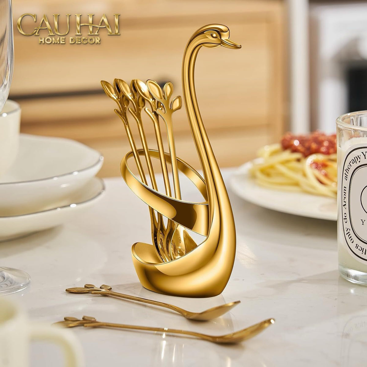 Set 6 Cái Nĩa Dessert Metal Swan Éclat D'Or 6pcs-Dinner Cutlery Set Dao Muỗng Nĩa-CẬU HAI HOME DECOR-CẬU HAI HOME DECOR