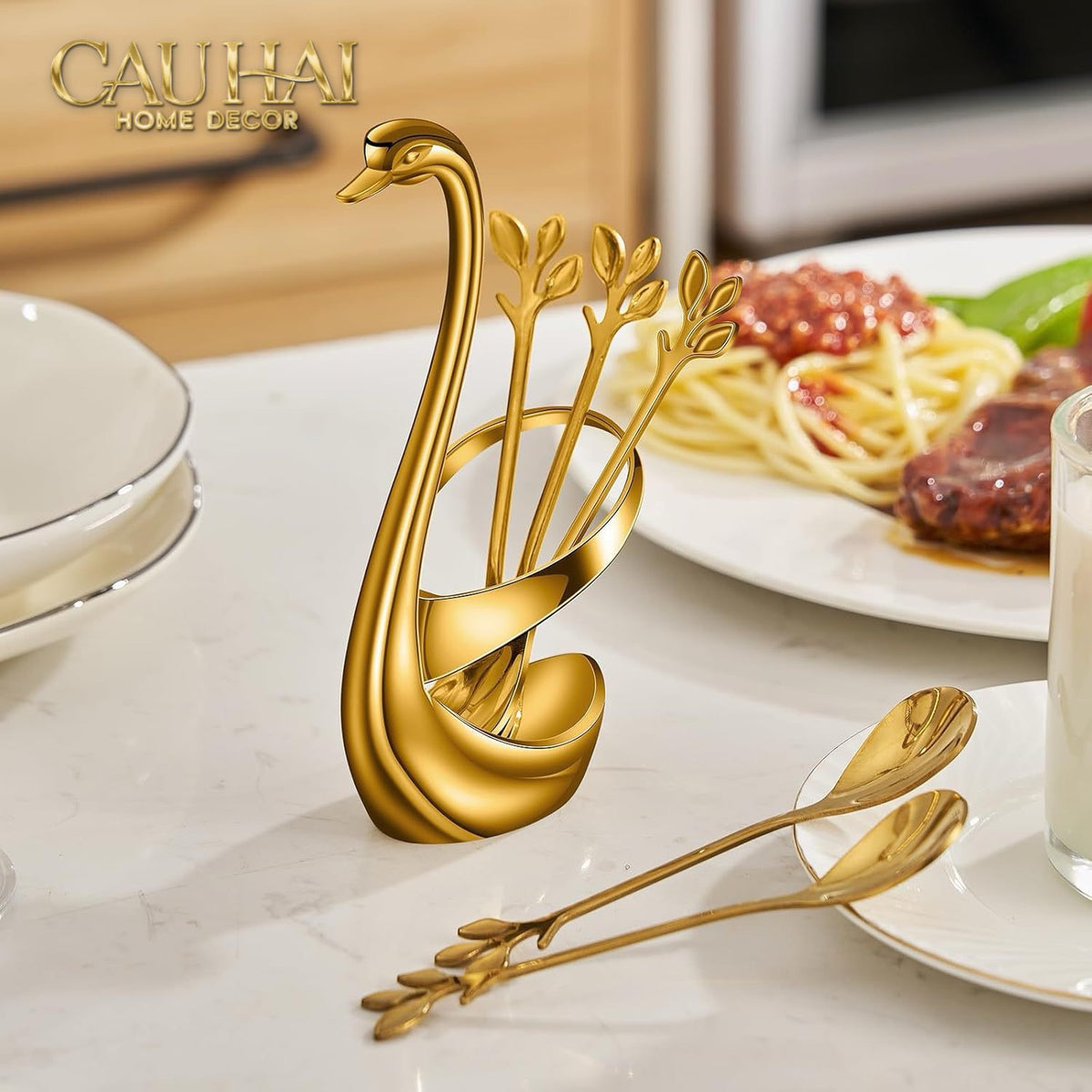 Set 6 Cái Nĩa Dessert Metal Swan Éclat D'Or 6pcs-Dinner Cutlery Set Dao Muỗng Nĩa-CẬU HAI HOME DECOR-CẬU HAI HOME DECOR