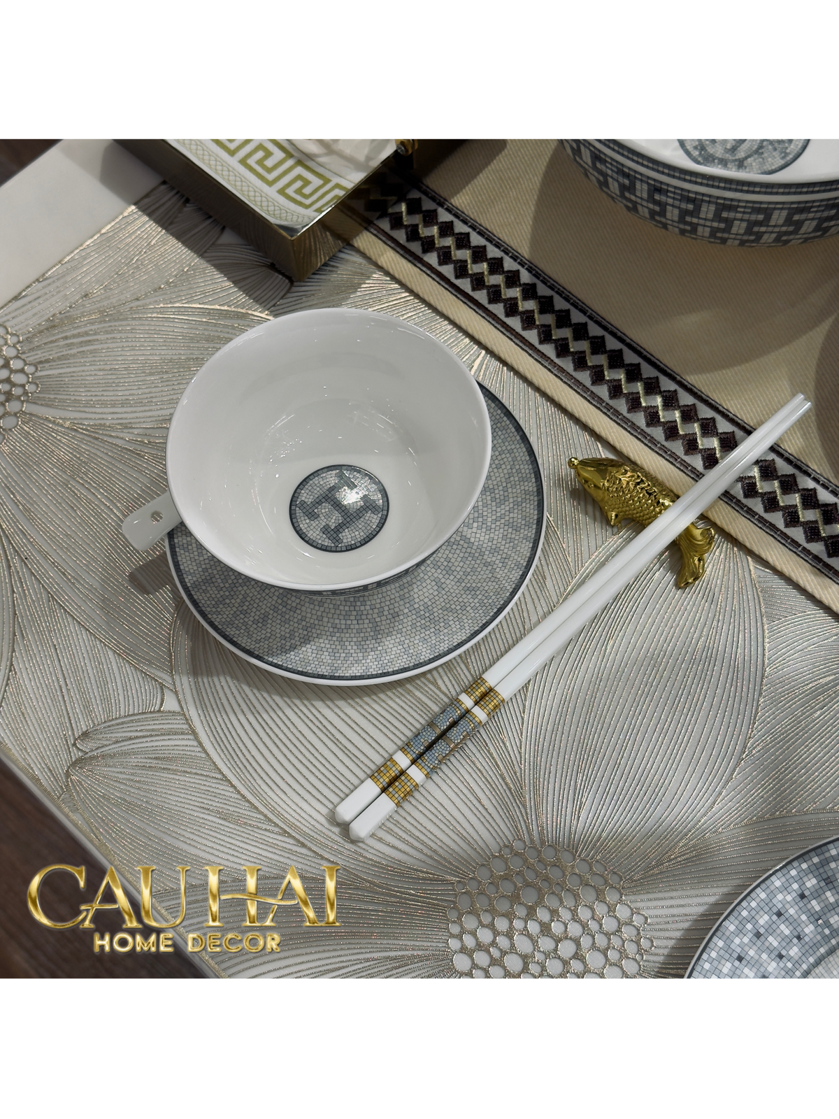 Set 6 Đôi Đũa Sứ H Class Signature H Mosaique Couture Ceramic Chopsticks Set-Dinner Cutlery Set Dao Muỗng Nĩa-Đối tác tại Trung Quốc theo từng đơn đặt hàng-CẬU HAI HOME DECOR