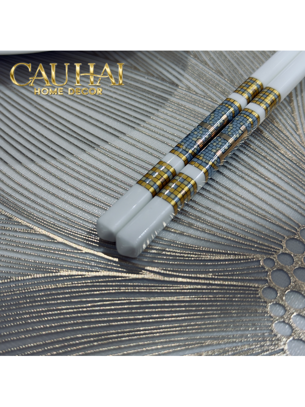 Set 6 Đôi Đũa Sứ H Class Signature H Mosaique Couture Ceramic Chopsticks Set-Dinner Cutlery Set Dao Muỗng Nĩa-Đối tác tại Trung Quốc theo từng đơn đặt hàng-CẬU HAI HOME DECOR
