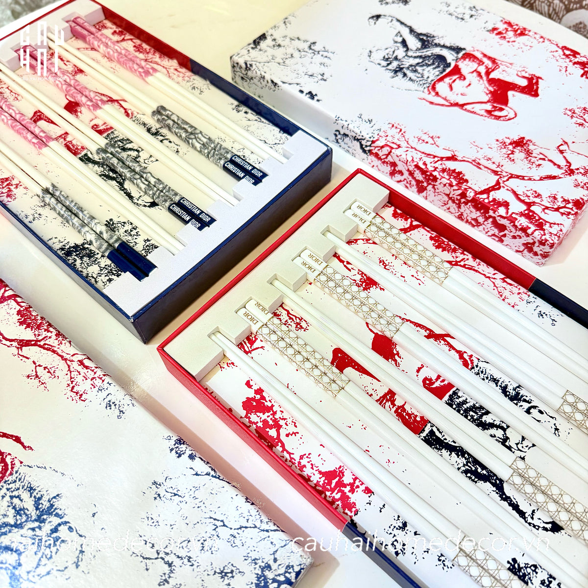 Set 6 Đôi Đũa Sứ Maxi Cannage Couture Ceramic Chopsticks Set-Dinner Cutlery Set Dao Muỗng Nĩa-CẬU HAI HOME DECOR