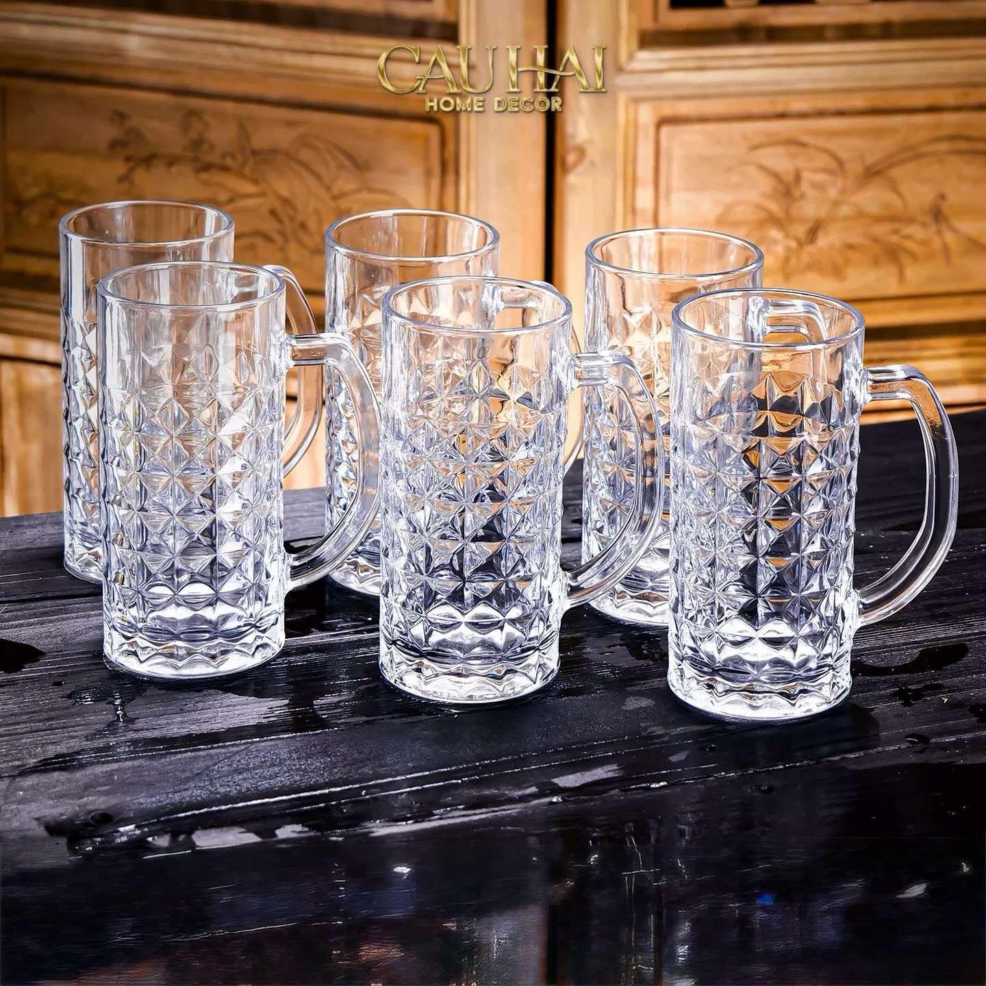 Set 6 Ly Bia Thuỷ Tinh Facetté Cristallerie Atélier - Diamond Craft Mug 500Ml-CẬU HAI HOME DECOR
