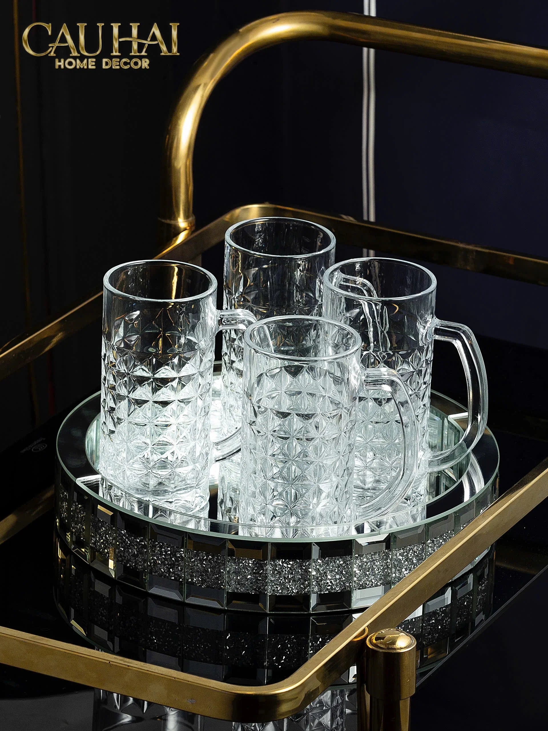 Set 6 Ly Bia Thuỷ Tinh Facetté Cristallerie Atélier - Diamond Craft Mug 500Ml-CẬU HAI HOME DECOR