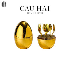 Set 6 Muỗng Tráng Miệng Golden Blossom Egg-CẬU HAI HOME DECOR