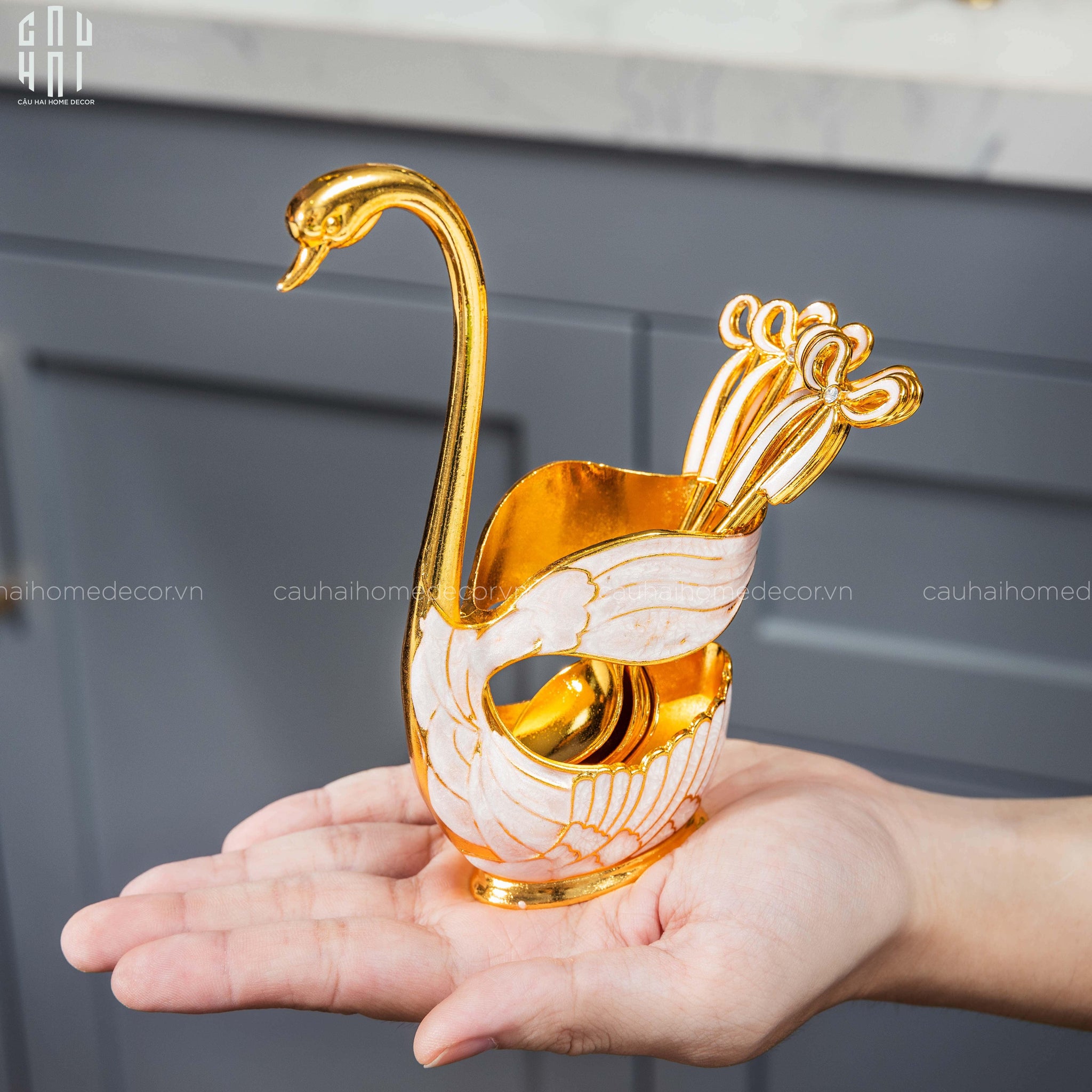 SET 6 MUỖNG TRÁNG MIỆNG GOLDEN SWAN PREMIUM-CẬU HAI HOME DECOR