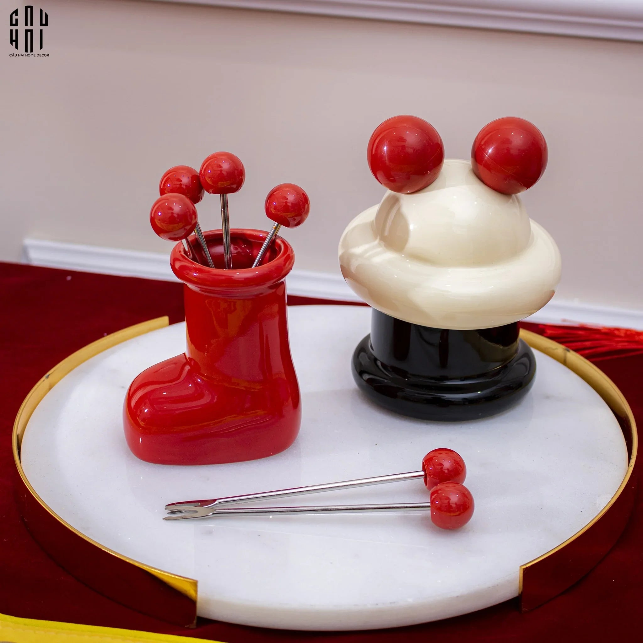 Set 6 Nĩa Tráng Miệng Red Boot-CẬU HAI HOME DECOR