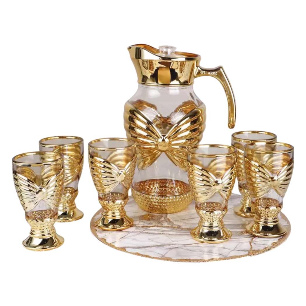 Set Bình Nước Ly Thủy Tinh Papillon Éclat D’Or 7pcs-Set bình nước Carafe & Glassware Ensemble-CẬU HAI HOME DECOR