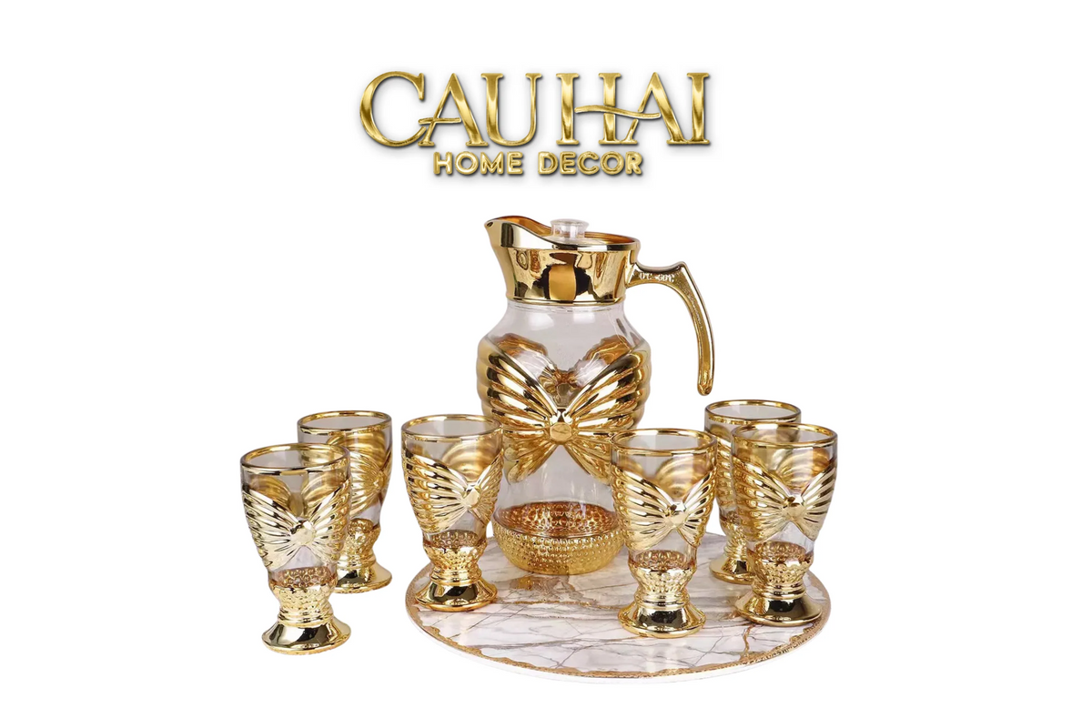 Set Bình Nước Ly Thủy Tinh Papillon Éclat D’Or 7pcs-Set bình nước Carafe & Glassware Ensemble-CẬU HAI HOME DECOR