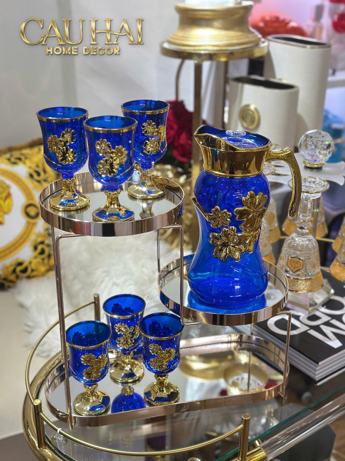 Set Binh Nuoc Thuy Tinh Grand Marquis Bleu Saphir Glass 7pcs-Set bình nước Carafe & Glassware Ensemble-CẬU HAI HOME DECOR