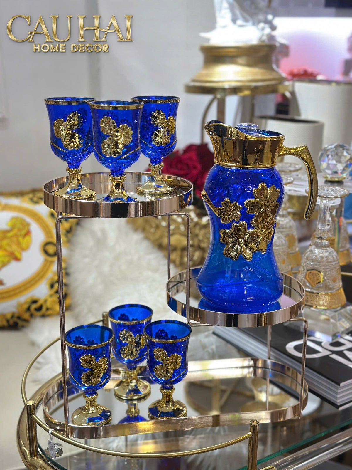 Set Binh Nuoc Thuy Tinh Grand Marquis Bleu Saphir Glass 7pcs-Set bình nước Carafe & Glassware Ensemble-CẬU HAI HOME DECOR