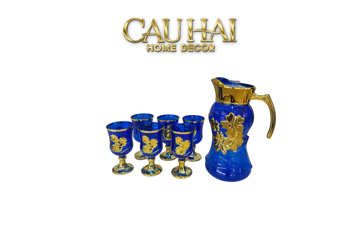 Set Binh Nuoc Thuy Tinh Grand Marquis Bleu Saphir Glass 7pcs-Set bình nước Carafe & Glassware Ensemble-CẬU HAI HOME DECOR