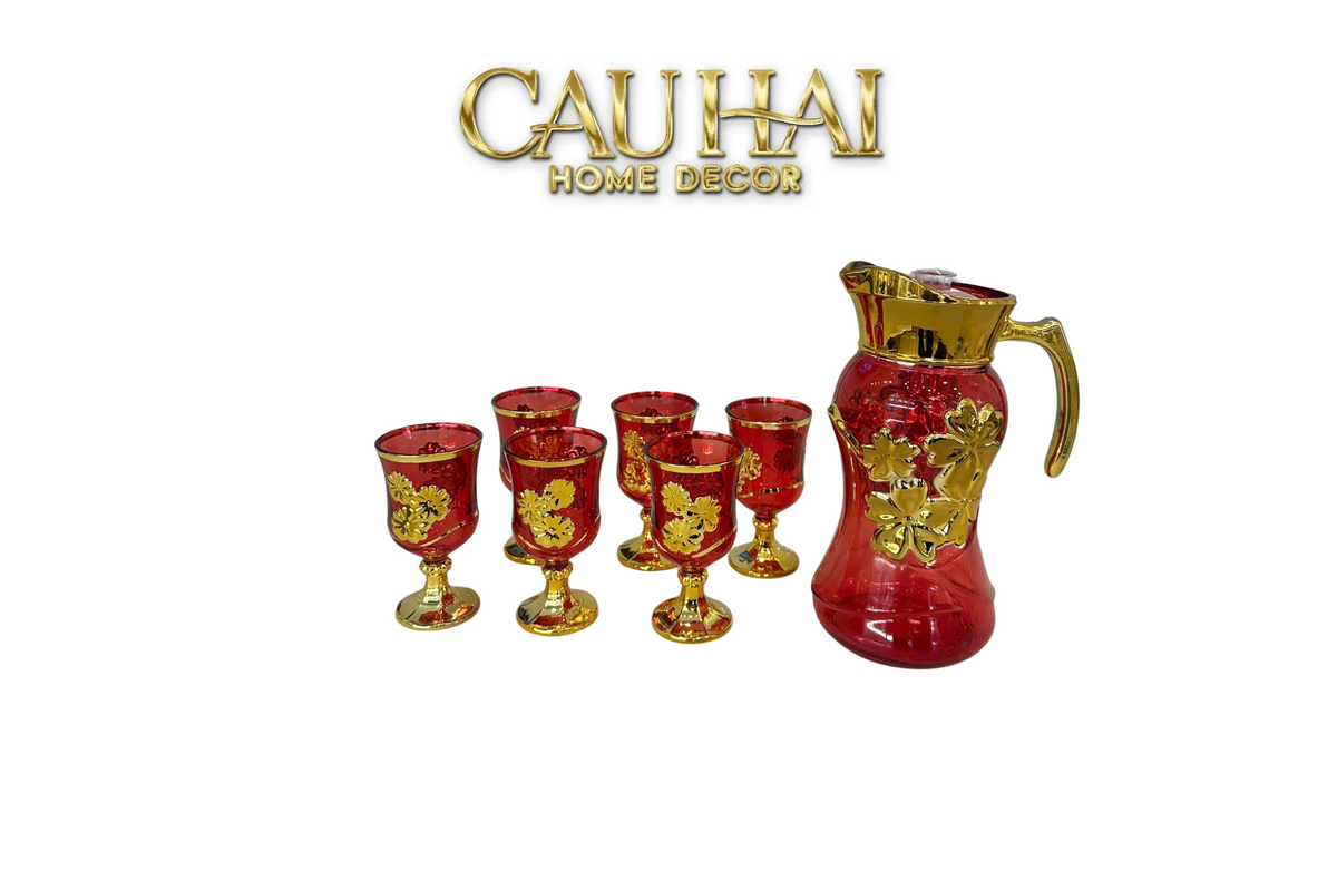 Set Binh Nuoc Thuy Tinh Grand Marquis Rubis Rouge Glass 7pcs-Set bình nước Carafe & Glassware Ensemble-CẬU HAI HOME DECOR