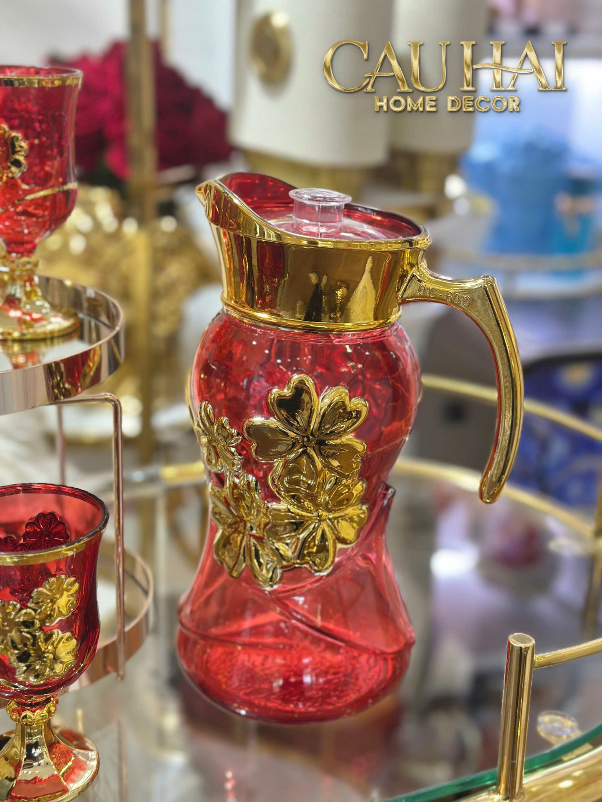 Set Binh Nuoc Thuy Tinh Grand Marquis Rubis Rouge Glass 7pcs-Set bình nước Carafe & Glassware Ensemble-CẬU HAI HOME DECOR