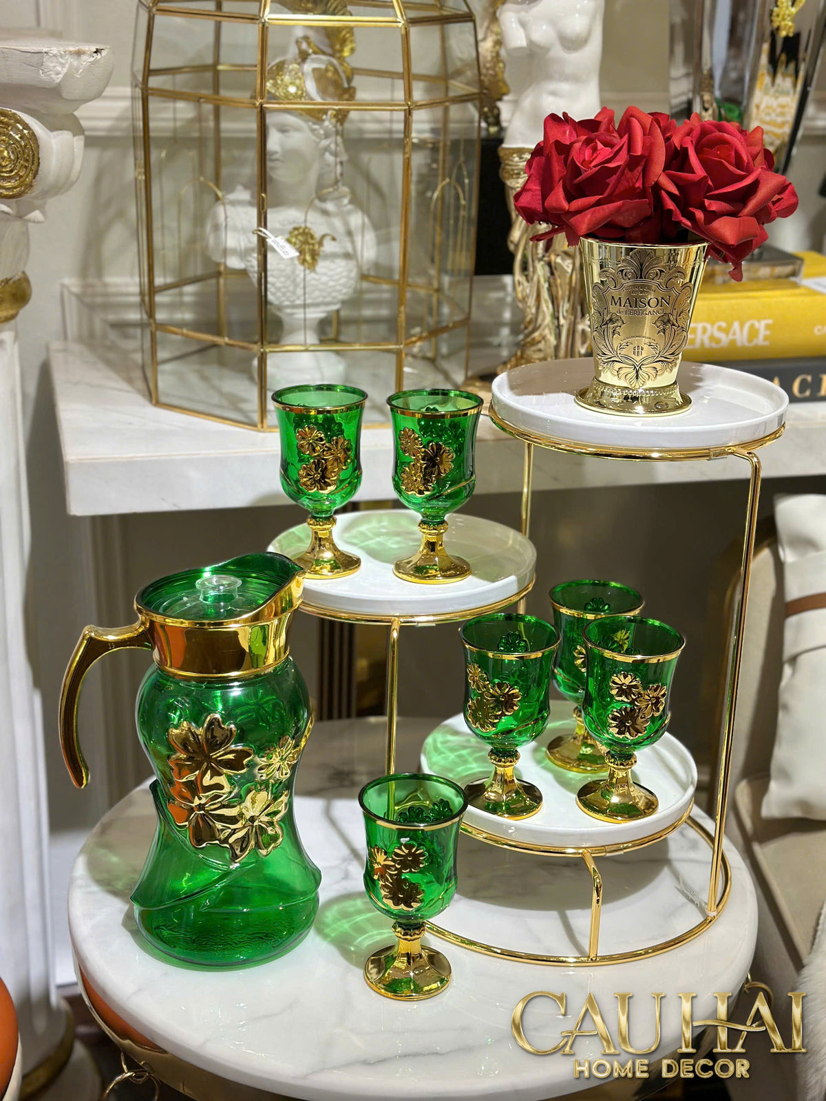 Set Binh Nuoc Thuy Tinh Grand Marquis Vert Jade Glass 7pcs-Set bình nước Carafe & Glassware Ensemble-CẬU HAI HOME DECOR